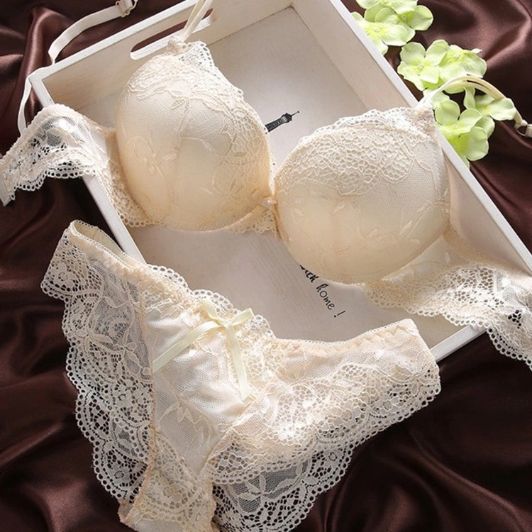 Hot Selling Fashion Lace Transparent Push up Cotton Underwear Set