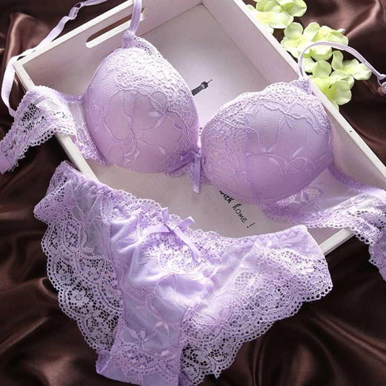 Hot Selling Fashion Lace Transparent Push up Cotton Underwear Set